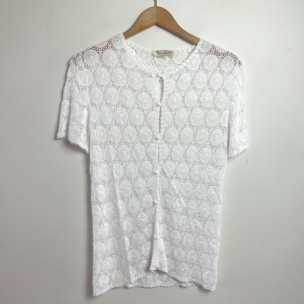Vintage Sheer Crochet Lace Top Blouse Small Boho Delicate Cottagecore Festival‎